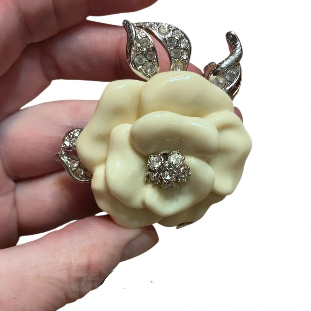 Nolan Miller Cream Camilla Rhinestone Brooch